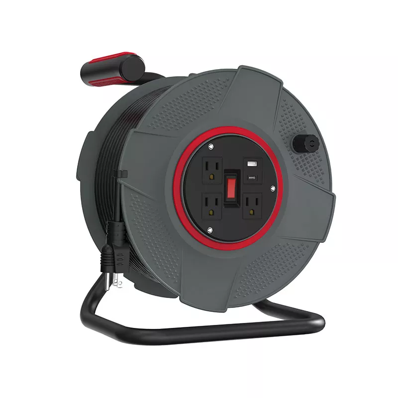 3 आउटलेट यूएसबी प्लास्टिक कॉर्ड रील 100 फीट