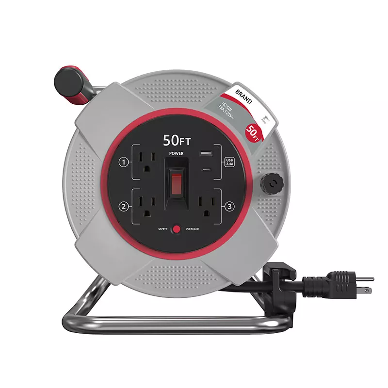 ओवरलोड सुरक्षा के साथ 3 आउटलेट यूएसबी2.4ए प्लास्टिक कॉर्ड रील 50 फीट ओवरलोड सुरक्षा के साथ 3 आउटलेट यूएसबी2.4ए प्लास्टिक कॉर्ड रील 50 फीट