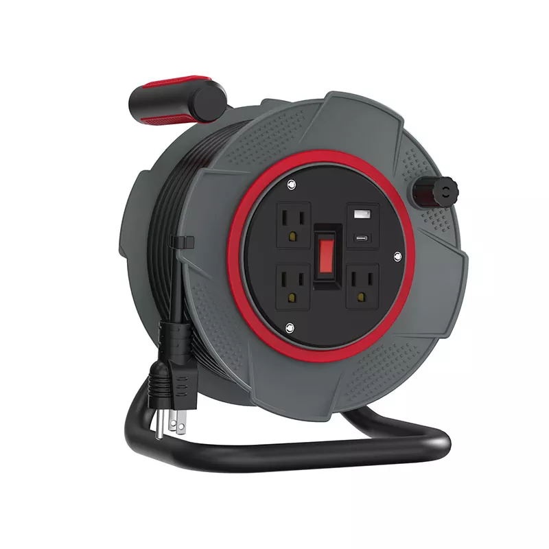 3आउटलेट यूएसबी प्लास्टिक कॉर्ड रील 45 फीट 3आउटलेट यूएसबी प्लास्टिक कॉर्ड रील 45 फीट