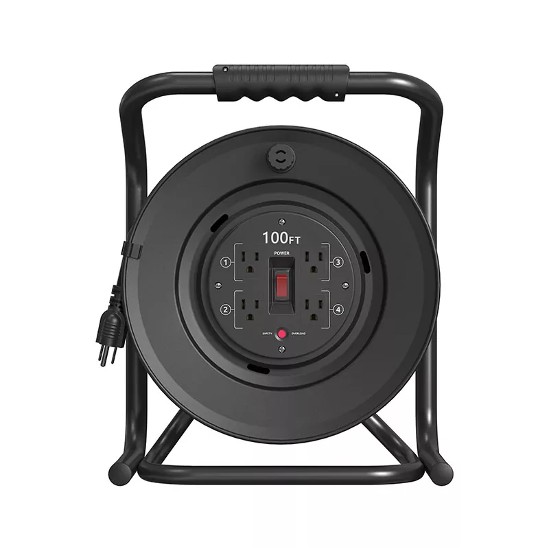 4 आउटलेट प्लास्टिक कॉर्ड रील 100 फीट 4 आउटलेट प्लास्टिक कॉर्ड रील 100 फीट