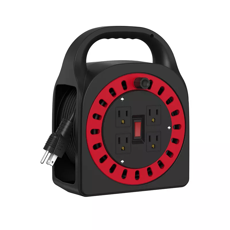 4 आउटलेट प्लास्टिक कॉर्ड रील 50 फीट 4 आउटलेट प्लास्टिक कॉर्ड रील 50 फीट